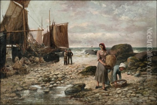 Osterinpoimijat (oyster Gatherers) Oil Painting - Thomas Rose Miles