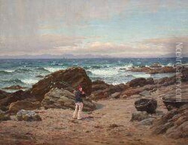 Islay From The Kintyre Coast Oil Painting - John James Bannatyne