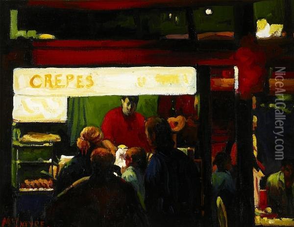 Study For 'evening In The City', A Kiosk Paris Oil Painting - Joseph Wrightson McIntyre