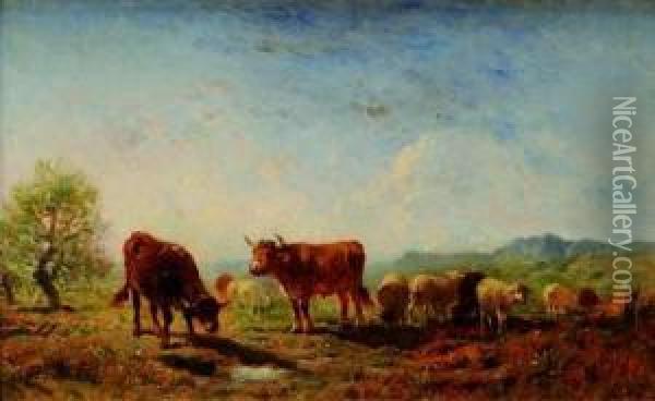 Troupeau De Vaches Et Moutons Oil Painting - Felix Saturnin Brissot de Warville