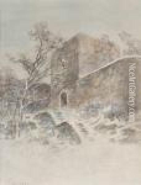 Burgruine Falkenstein Im Winter Oil Painting - Nelson Gray Kinsley