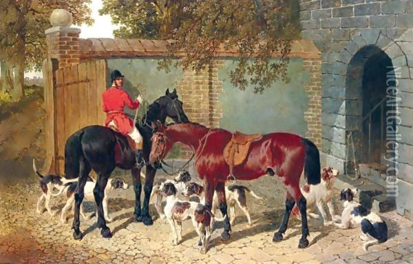 Huntsman And Hounds At The Kennels Oil Painting - John Frederick Herring Snr