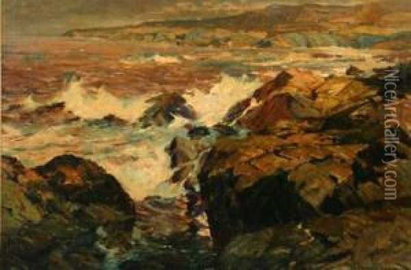 Maine Coastal Scene Oil Painting - Alexander Bower