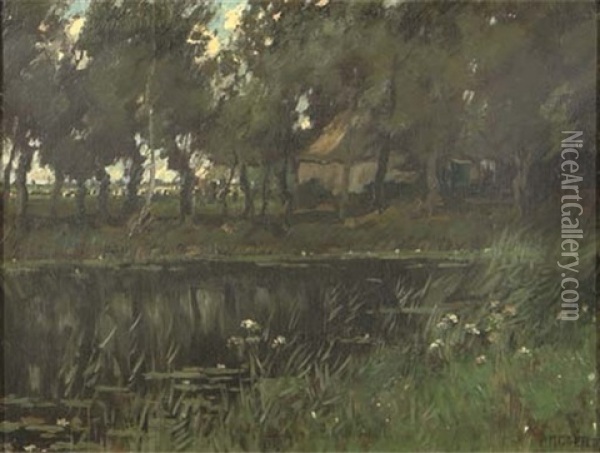 A Farmyard Near A Pond Oil Painting - Arnold Marc Gorter