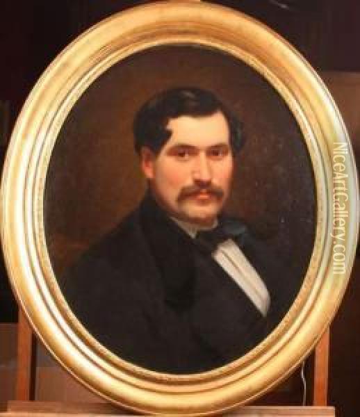 Portrait D'homme En Tondo Oil Painting - Louis Lucien J.B. Schmidt
