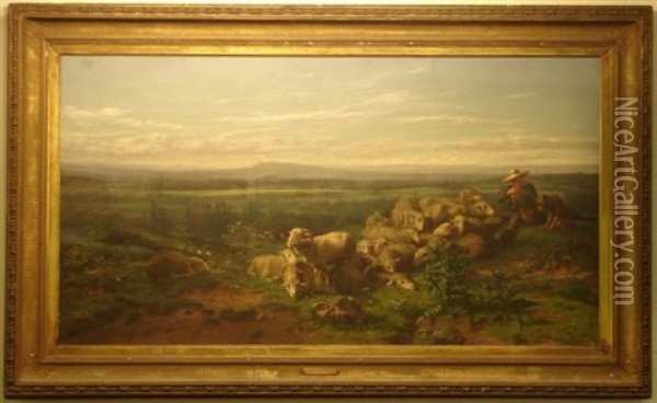 Shepherd With His Flock Oil Painting - August Friedrich Albrecht Schenck