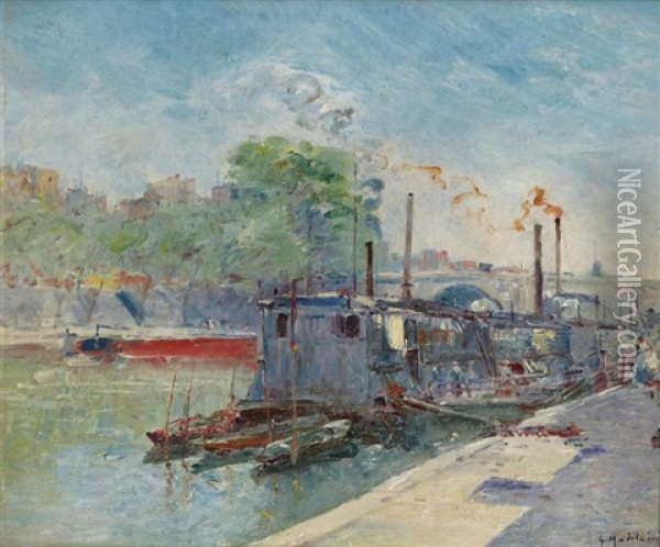 Bateau Sur Le Quai Oil Painting - Gustave Madelain