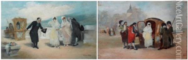 La Descente Du Carrosse - La Demande En Mariage Oil Painting - Antonio Perez Rubio