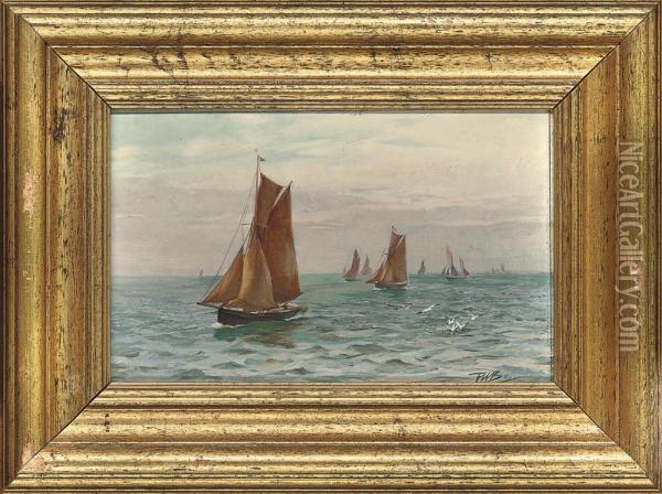 Sail Boats At Sunset Oil Painting - Frederick W. Baker