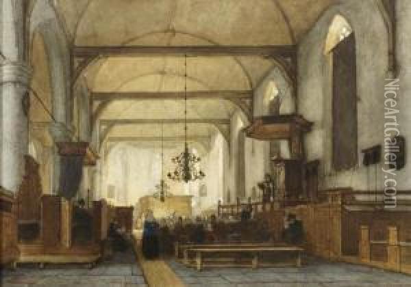 The Interior Of The Bakenesse Church, Haarlem Oil Painting - Jan Jacob Schenkel