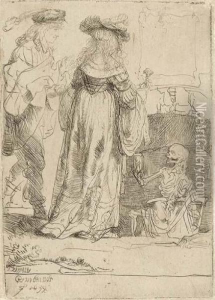 Death Appearing To A Wedded Couple From An Open Grave Oil Painting - Rembrandt Van Rijn