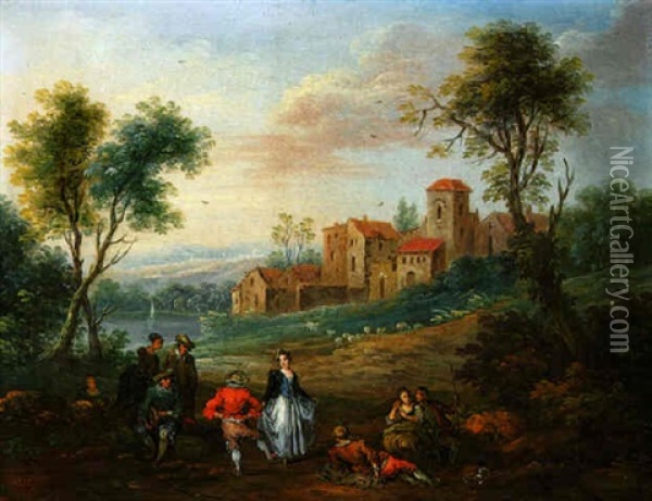 Ein Tanzendes Paar In Einer Landschaft Oil Painting - Balthasar Beschey