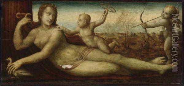 Reclining Venus With Two Amorini Oil Painting - Bartolomeo Neroni
