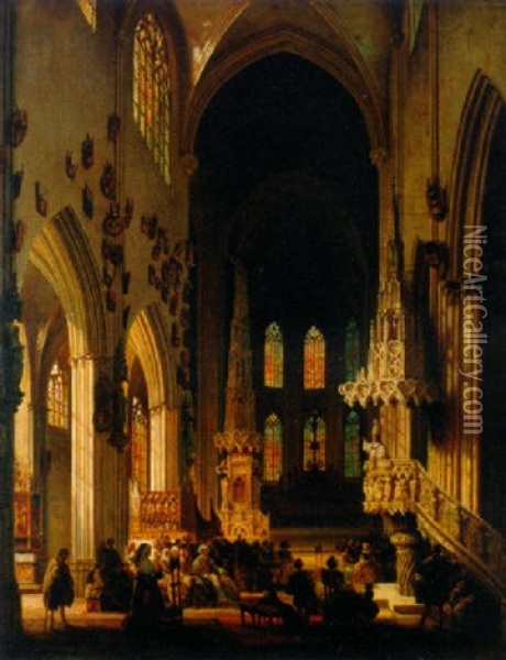 The Interior Of The Laurentius Church, Nurnberg Oil Painting - Jules Victor Genisson