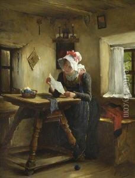 Der Brief. Oil Painting - Gustav Majer