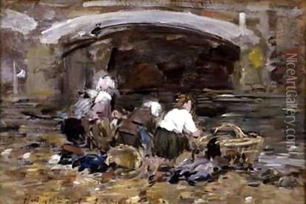 Laveuses Pres D'Un Pont Oil Painting - Eugene Boudin