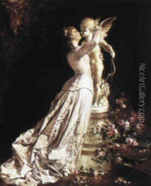 Embracing Cupid Oil Painting - Jules Elie Delaunay