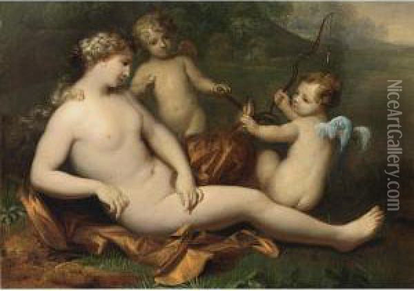 Two Putti Offering Venus A Symbol Of Fertility Oil Painting - Hendrick Van Limborch