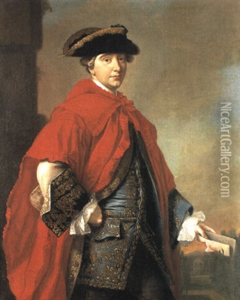Portrait Of A Gentleman In Masquerade Costume Oil Painting - Allan Ramsay