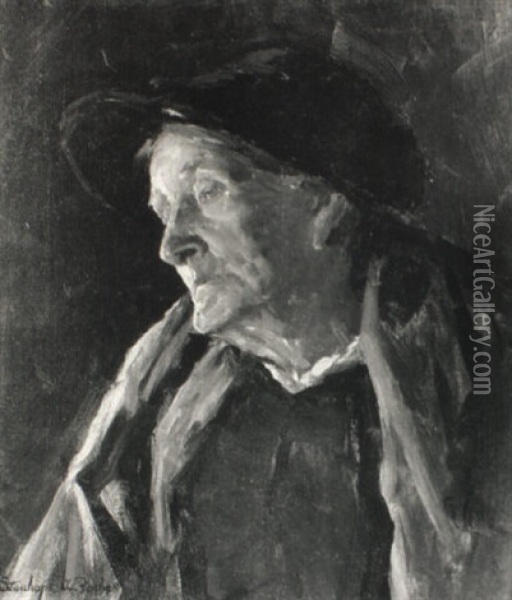 Old Woman Wearing A Hat Oil Painting - Stanhope Forbes