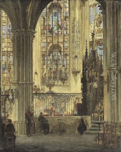 Interieur D'eglise (saint-denis?) Oil Painting - Clemens Van Den Broeck