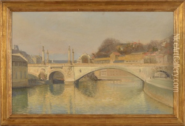 Geneve, Pont De La Coulouvreniere Oil Painting - Otto Vautier
