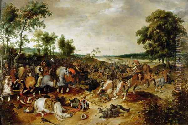The Battle Between Officers Breaute and Gerard Abrahamsz called Lekkerbeetje at Vught, 5th February 1600 Oil Painting - Sebastien Vrancx