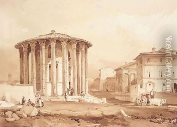 Tempio Di Vesta, Roma Oil Painting - Achille Vianelli
