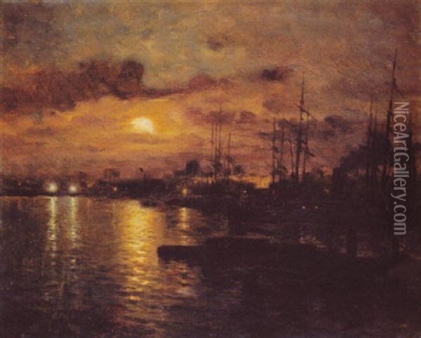 Nocturno Portuario Oil Painting - Luis Graner y Arrufi