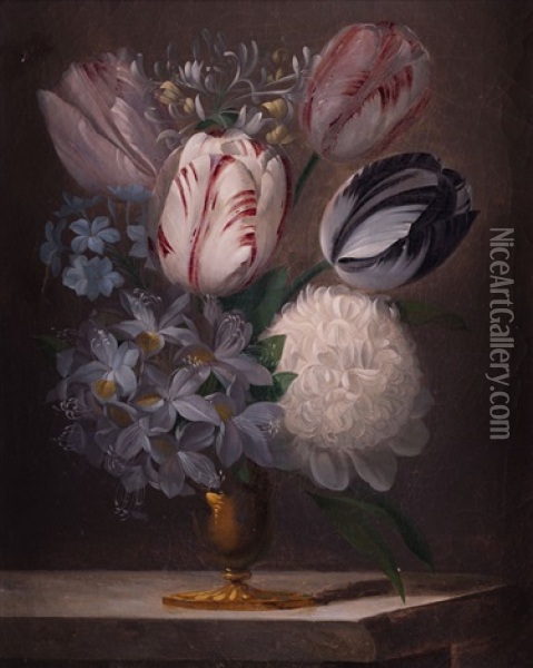 Jarron Con Tulipanes, Madreselva, Jacinto, Jazmin Y Peonia Oil Painting - Edouard Joseph Francois Autrique