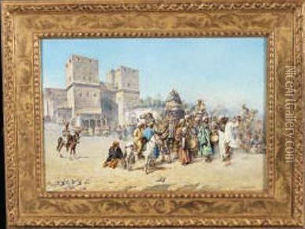 Devant La Porte De Bab Al Nasr, Le Caire Oil Painting - Mariano De Franceschi