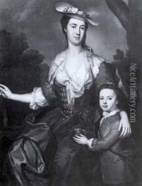 Portrait Of A Lady Thought To Be Mrs. Cooper And Her Son Oil Painting - Thomas Hudson
