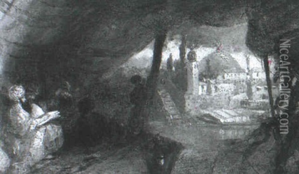Figures In A Tent, A Mosque Beyond Oil Painting - William James Mueller