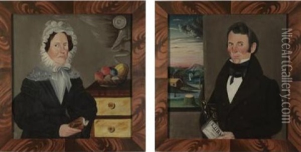 Portrait Of Mr. John Calhoun Of Chicago (+ Mrs. John Calhoun; Pair) Oil Painting - Sheldon Peck