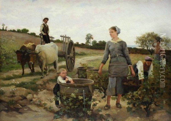 Scene De Vendanges Oil Painting - Edouard Bernard Debat-Ponsan