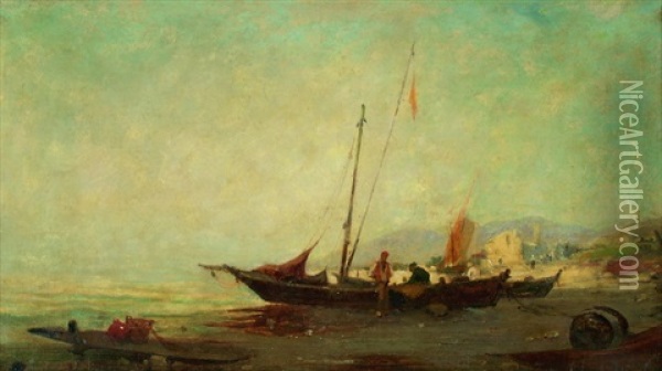 Fischer Mit Ihren Booten Am Strand Oil Painting - Paul Bistagne