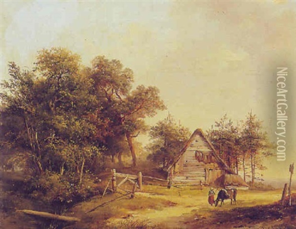 A Cowherd In A Landscape Oil Painting - Willem Roelofs