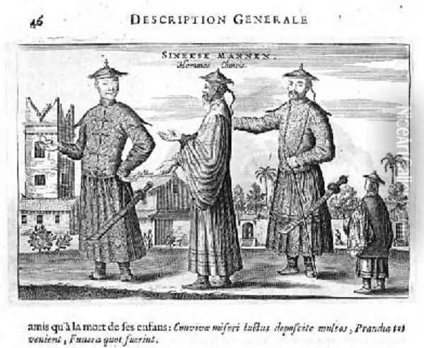Chinese Men a General Description from an account of a Dutch Embassy to China 1665 Oil Painting - Jacob van Meurs