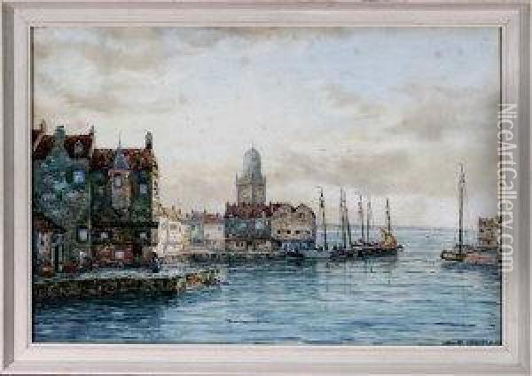 A Dutch Fishing Port Oil Painting - John Hamilton Glass