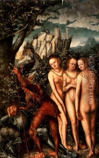 The God Mercury Waking Paris To Judge The Contest Of The    Golden Apple Oil Painting - Lucas Cranach the Elder