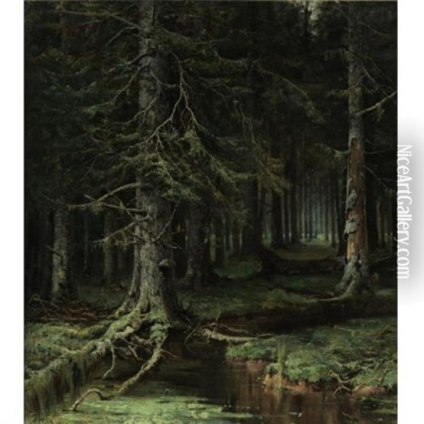 Forest Oil Painting - Yuliy Yulevich (Julius) Klever