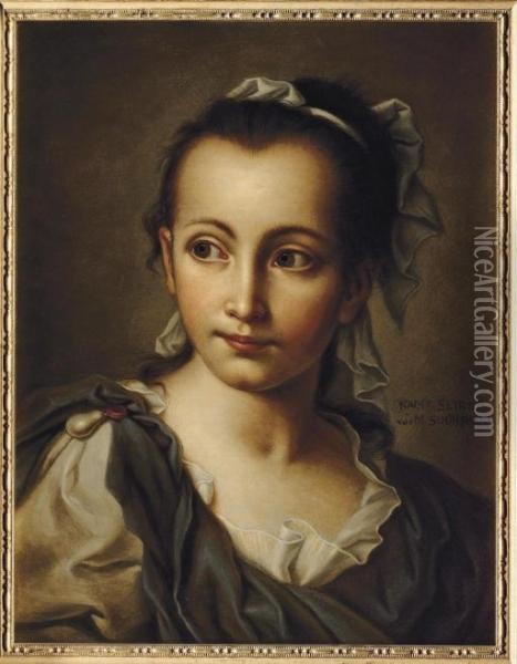 Portrait Of The Artist's Daughter, Bust-length, In Roman Dress Oil Painting - Maria Schoffman