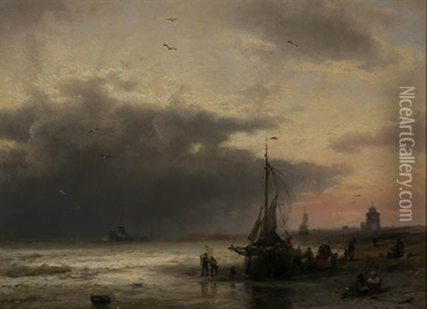 Approaching Storm Off The Coast Oil Painting - Hermann Herzog