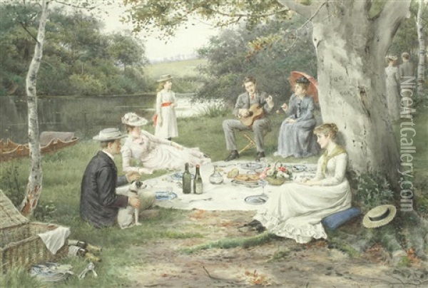 A Very English Afternoon Oil Painting - George Goodwin Kilburne