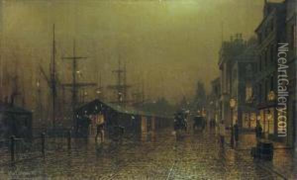 Dockside Scene Oil Painting - Arthur E. Grimshaw