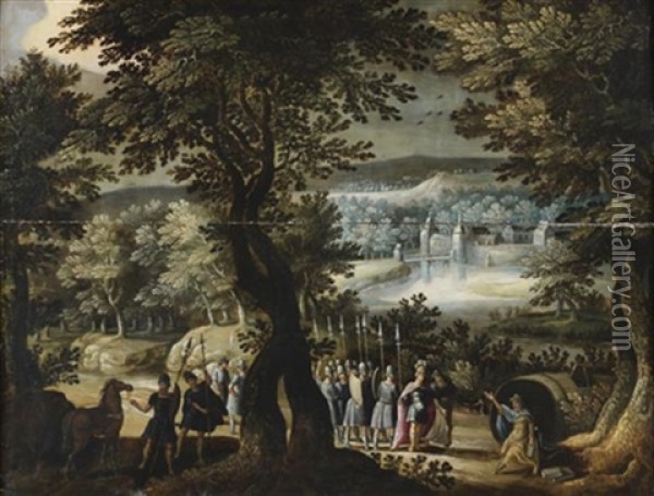 Alexandre Et Diogene Dans Un Paysage De Riviere Oil Painting - Gillis Van Coninxloo III