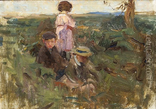 Children In A Meadow Oil Painting - Walter Frederick Osborne