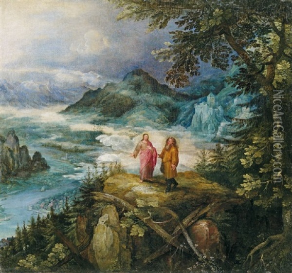 Weite Gebirgslandschaft Mit Versuchung Christi Oil Painting - Jan Brueghel the Elder