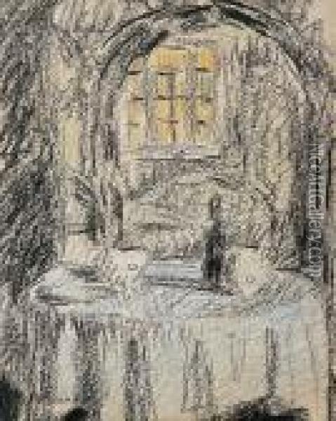 Gerberoy, La Table Au Clair De Lune Oil Painting - Henri Eugene Augustin Le Sidaner