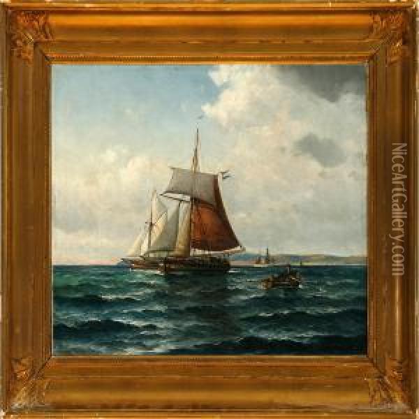 Seascape With A Dutch Cof And Other Ships Along The Coast Oil Painting - Vilhelm Bille